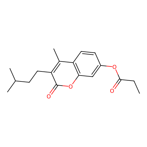 3-isopentyl-4-methyl-2-oxo-2H-chromen-7-yl propionate structure