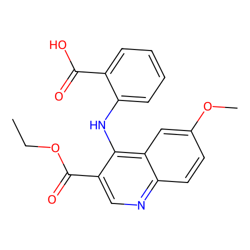 2-{[3-(Ethoxycarbonyl)-6-methoxyquinolin-4-yl]amino}benzoic acid structure