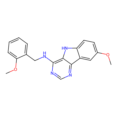 8-methoxy-N-(2-methoxybenzyl)-5H-pyrimido[5,4-b]indol-4-amine structure