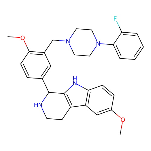 1-(3-((4-(2-fluorophenyl)piperazin-1-yl)methyl)-4-methoxyphenyl)-6-methoxy-2,3,4,9-tetrahydro-1H-pyrido[3,4-b]indole structure