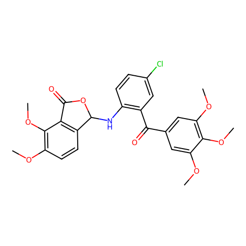 3-[4-chloro-2-(3,4,5-trimethoxybenzoyl)anilino]-6,7-dimethoxy-3H-2-benzofuran-1-one structure