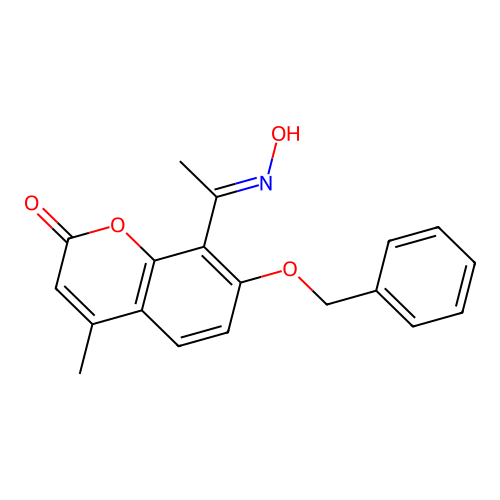 (E)-7-(benzyloxy)-8-(1-(hydroxyimino)ethyl)-4-methyl-2H-chromen-2-one structure