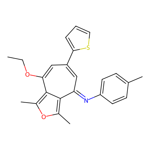 (E)-N-(8-ethoxy-1,3-dimethyl-6-(thiophen-2-yl)-4H-cyclohepta[c]furan-4-ylidene)-4-methylaniline structure