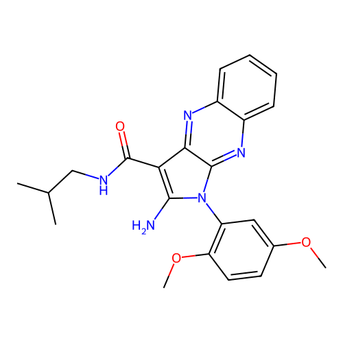 2-amino-1-(2,5-dimethoxyphenyl)-N-(2-methylpropyl)pyrrolo[3,2-b]quinoxaline-3-carboxamide structure