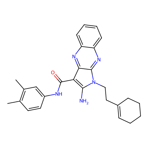 2-amino-1-(2-(cyclohex-1-en-1-yl)ethyl)-N-(3,4-dimethylphenyl)-1H-pyrrolo[2,3-b]quinoxaline-3-carboxamide structure