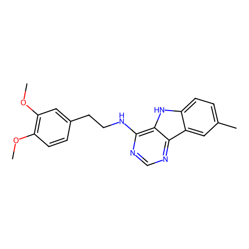 N-[2-(3,4-dimethoxyphenyl)ethyl]-8-methyl-5H-pyrimido[5,4-b]indol-4-amine structure