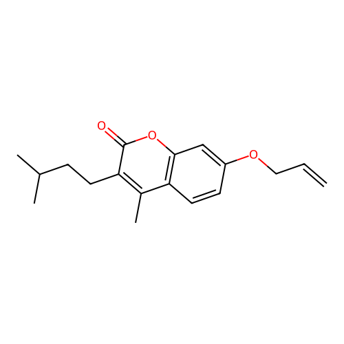 4-methyl-3-(3-methylbutyl)-7-(prop-2-en-1-yloxy)-2H-chromen-2-one structure
