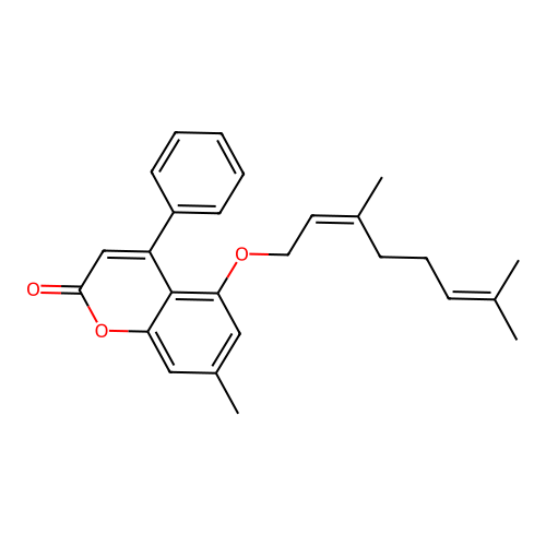 (Z)-5-((3,7-dimethylocta-2,6-dien-1-yl)oxy)-7-methyl-4-phenyl-2H-chromen-2-one structure
