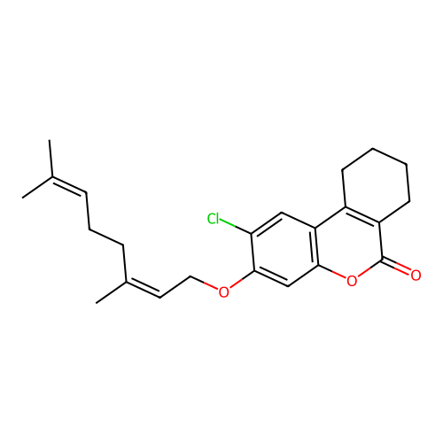 2-chloro-3-[(2Z)-3,7-dimethylocta-2,6-dienoxy]-7,8,9,10-tetrahydrobenzo[c]chromen-6-one structure