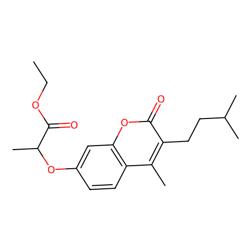 ethyl 2-{[4-methyl-3-(3-methylbutyl)-2-oxo-2H-chromen-7-yl]oxy}propanoate structure