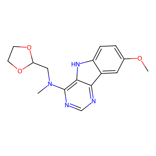 N-(1,3-dioxolan-2-ylmethyl)-8-methoxy-N-methyl-5H-pyrimido[5,4-b]indol-4-amine structure