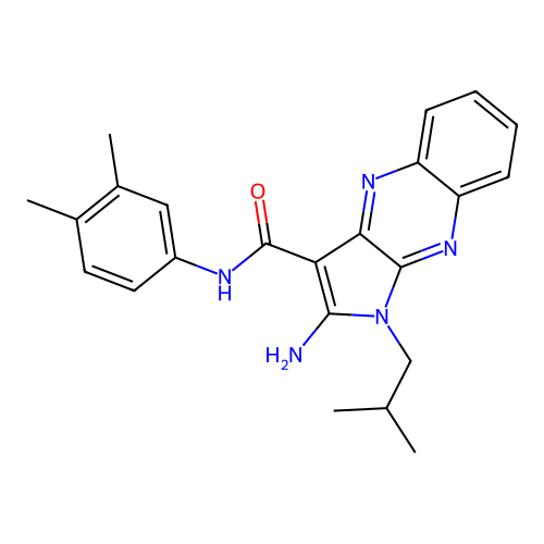 2-amino-N-(3,4-dimethylphenyl)-1-(2-methylpropyl)pyrrolo[3,2-b]quinoxaline-3-carboxamide structure