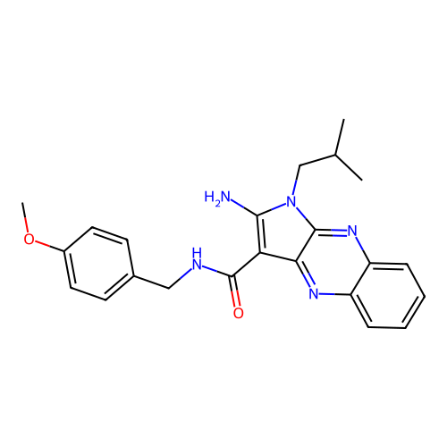 2-amino-1-isobutyl-N-(4-methoxybenzyl)-1H-pyrrolo[2,3-b]quinoxaline-3-carboxamide structure
