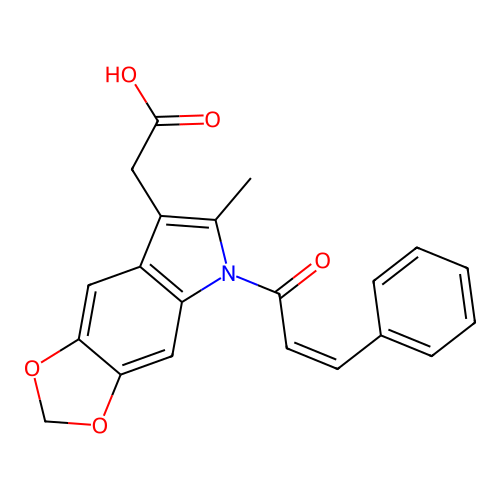 1-Cinnamoyl-2-methyl-5,6-methylenedioxy-3-indolylacetic acid structure