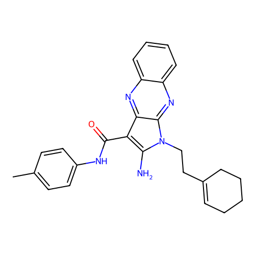 2-amino-1-(2-(cyclohex-1-en-1-yl)ethyl)-N-(p-tolyl)-1H-pyrrolo[2,3-b]quinoxaline-3-carboxamide structure