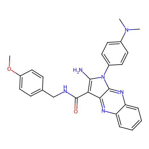 2-amino-1-(4-(dimethylamino)phenyl)-N-(4-methoxybenzyl)-1H-pyrrolo[2,3-b]quinoxaline-3-carboxamide structure