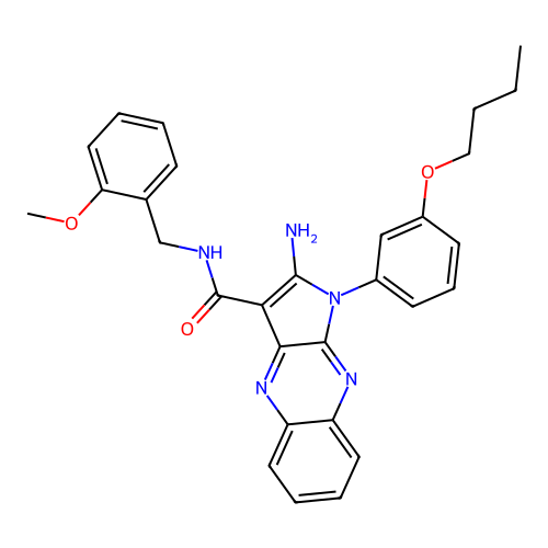 2-amino-1-(3-butoxyphenyl)-N-(2-methoxybenzyl)-1H-pyrrolo[2,3-b]quinoxaline-3-carboxamide structure