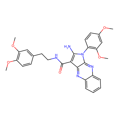 2-amino-1-(2,4-dimethoxyphenyl)-N-[2-(3,4-dimethoxyphenyl)ethyl]-1H-pyrrolo[2,3-b]quinoxaline-3-carboxamide structure