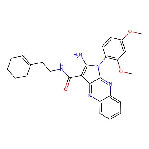 2-amino-N-(2-(cyclohex-1-en-1-yl)ethyl)-1-(2,4-dimethoxyphenyl)-1H-pyrrolo[2,3-b]quinoxaline-3-carboxamide structure