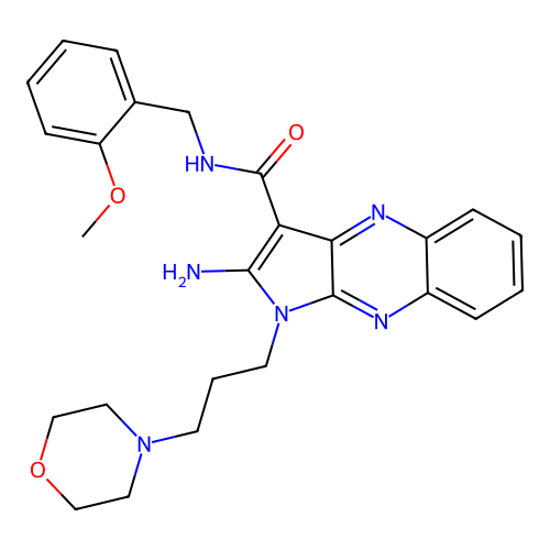 2-amino-N-[(2-methoxyphenyl)methyl]-1-(3-morpholin-4-ylpropyl)pyrrolo[3,2-b]quinoxaline-3-carboxamide structure