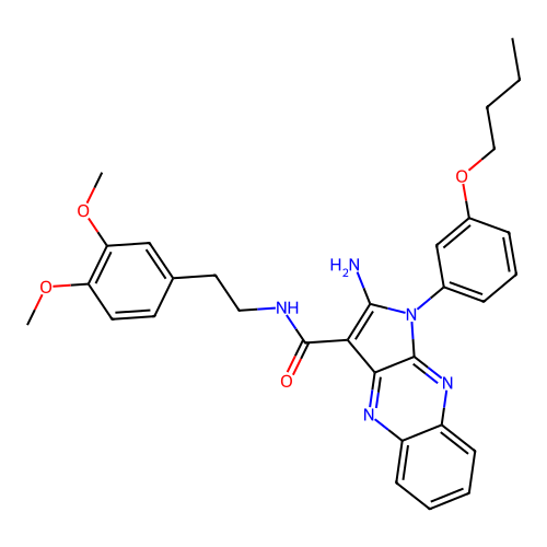 2-amino-1-(3-butoxyphenyl)-N-(3,4-dimethoxyphenethyl)-1H-pyrrolo[2,3-b]quinoxaline-3-carboxamide structure