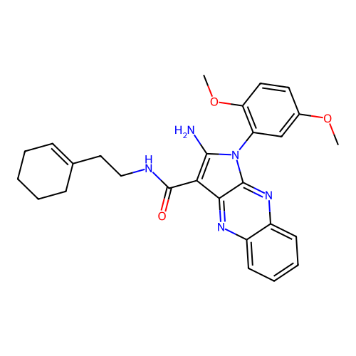 2-amino-N-(2-(cyclohex-1-en-1-yl)ethyl)-1-(2,5-dimethoxyphenyl)-1H-pyrrolo[2,3-b]quinoxaline-3-carboxamide structure