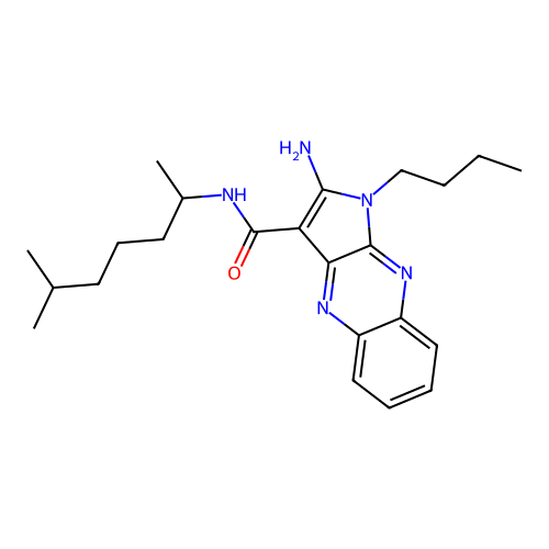 2-amino-1-butyl-N-(6-methylheptan-2-yl)-1H-pyrrolo[2,3-b]quinoxaline-3-carboxamide structure