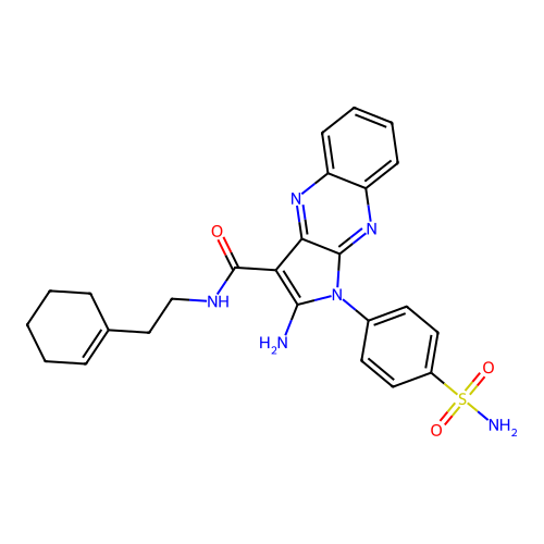 2-amino-N-(2-(cyclohex-1-en-1-yl)ethyl)-1-(4-sulfamoylphenyl)-1H-pyrrolo[2,3-b]quinoxaline-3-carboxamide structure