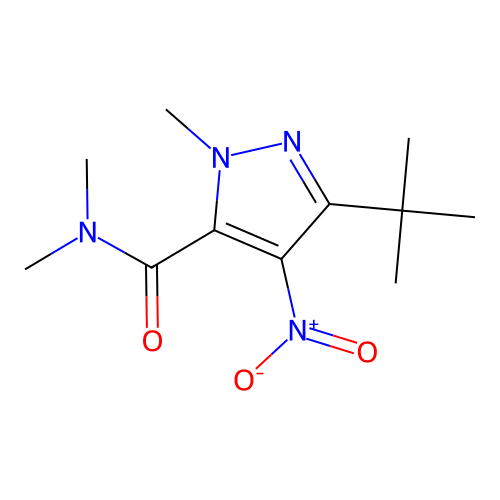 3-tert-butyl-N,N,1-trimethyl-4-nitro-1H-pyrazole-5-carboxamide structure