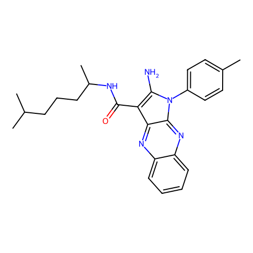 2-amino-N-(6-methylheptan-2-yl)-1-(4-methylphenyl)pyrrolo[3,2-b]quinoxaline-3-carboxamide structure