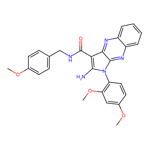 2-amino-1-(2,4-dimethoxyphenyl)-N-(4-methoxybenzyl)-1H-pyrrolo[2,3-b]quinoxaline-3-carboxamide structure