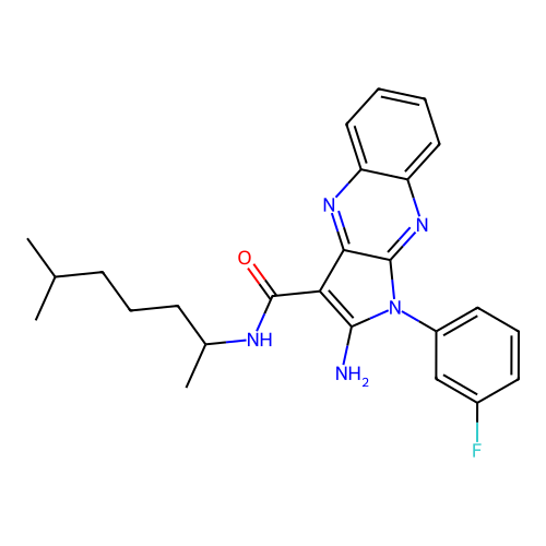 2-amino-1-(3-fluorophenyl)-N-(6-methylheptan-2-yl)-1H-pyrrolo[2,3-b]quinoxaline-3-carboxamide structure