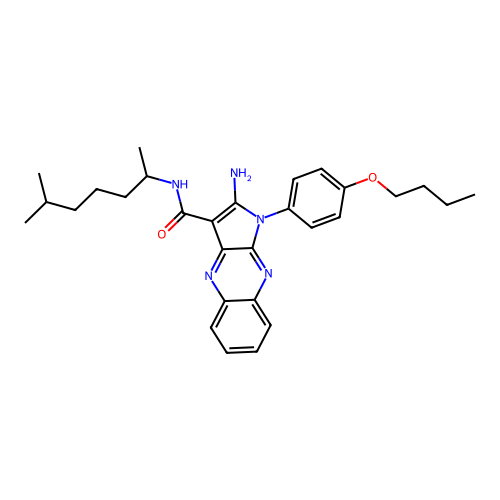 2-amino-1-(4-butoxyphenyl)-N-(6-methylheptan-2-yl)-1H-pyrrolo[2,3-b]quinoxaline-3-carboxamide structure