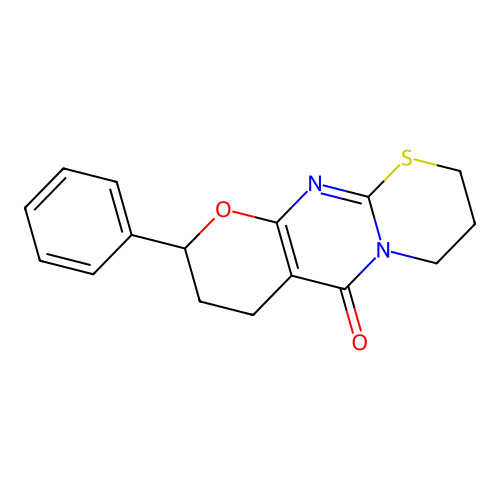 9-phenyl-3,4,8,9-tetrahydro-2H-pyrano[2',3':4,5]pyrimido[2,1-b][1,3]thiazin-6(7H)-one structure