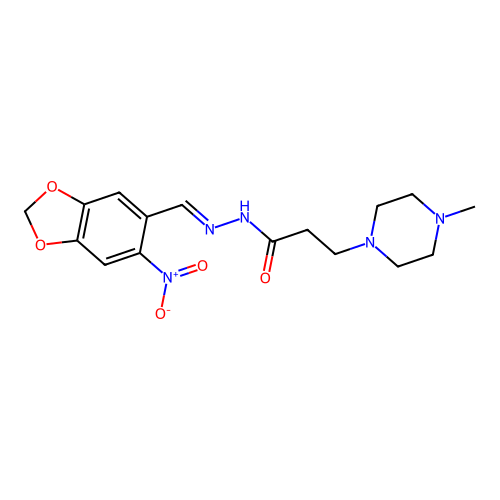 3-(4-methylpiperazin-1-yl)-N-[(E)-(6-nitro-1,3-benzodioxol-5-yl)methylideneamino]propanamide structure