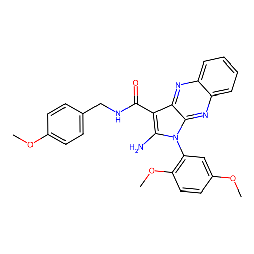 2-amino-1-(2,5-dimethoxyphenyl)-N-(4-methoxybenzyl)-1H-pyrrolo[2,3-b]quinoxaline-3-carboxamide structure