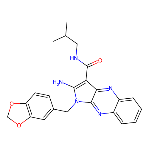 2-amino-1-(1,3-benzodioxol-5-ylmethyl)-N-(2-methylpropyl)pyrrolo[3,2-b]quinoxaline-3-carboxamide structure