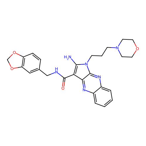 2-amino-N-(1,3-benzodioxol-5-ylmethyl)-1-(3-morpholin-4-ylpropyl)pyrrolo[3,2-b]quinoxaline-3-carboxamide structure