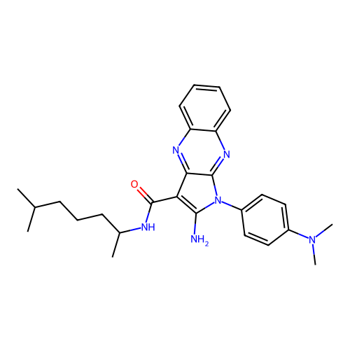 2-amino-1-(4-(dimethylamino)phenyl)-N-(6-methylheptan-2-yl)-1H-pyrrolo[2,3-b]quinoxaline-3-carboxamide structure