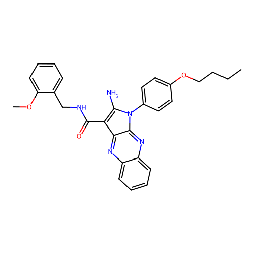 2-amino-1-(4-butoxyphenyl)-N-(2-methoxybenzyl)-1H-pyrrolo[2,3-b]quinoxaline-3-carboxamide structure