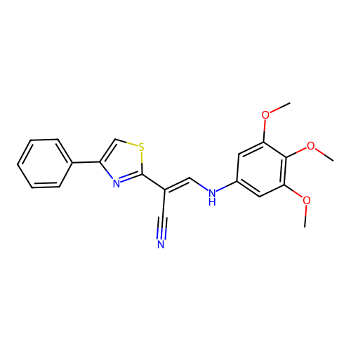 (2E)-2-(4-phenyl-1,3-thiazol-2-yl)-3-[(3,4,5-trimethoxyphenyl)amino]prop-2-enenitrile structure