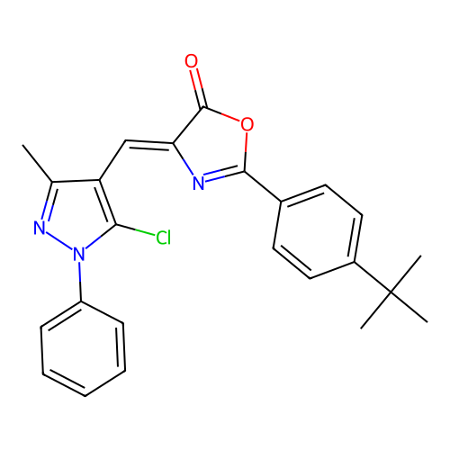 (Z)-2-(4-(tert-butyl)phenyl)-4-((5-chloro-3-methyl-1-phenyl-1H-pyrazol-4-yl)methylene)oxazol-5(4H)-one structure