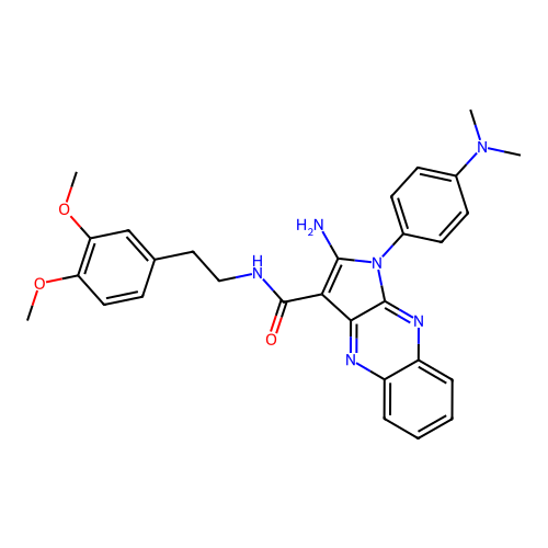 2-amino-N-(3,4-dimethoxyphenethyl)-1-(4-(dimethylamino)phenyl)-1H-pyrrolo[2,3-b]quinoxaline-3-carboxamide structure