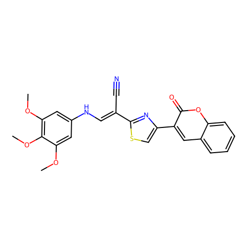(2E)-2-[4-(2-oxo-2H-chromen-3-yl)-1,3-thiazol-2-yl]-3-[(3,4,5-trimethoxyphenyl)amino]prop-2-enenitrile structure