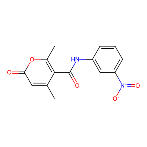 4,6-dimethyl-N-(3-nitrophenyl)-2-oxo-2H-pyran-5-carboxamide structure