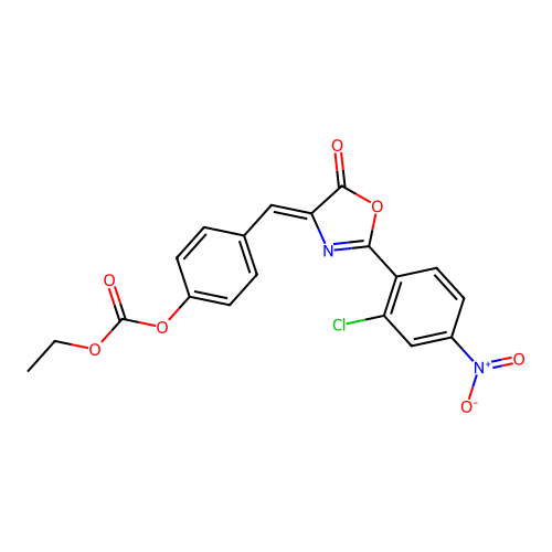 (Z)-4-((2-(2-chloro-4-nitrophenyl)-5-oxooxazol-4(5H)-ylidene)methyl)phenyl ethyl carbonate structure