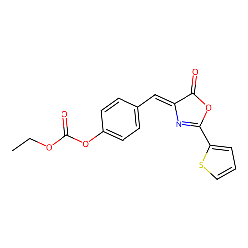 (Z)-ethyl (4-((5-oxo-2-(thiophen-2-yl)oxazol-4(5H)-ylidene)methyl)phenyl) carbonate structure