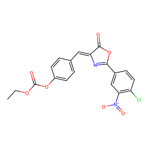 (Z)-4-((2-(4-chloro-3-nitrophenyl)-5-oxooxazol-4(5H)-ylidene)methyl)phenyl ethyl carbonate structure