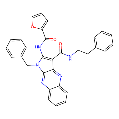 1-benzyl-2-(furan-2-carbonylamino)-N-phenethylpyrrolo[3,2-b]quinoxaline-3-carboxamide structure
