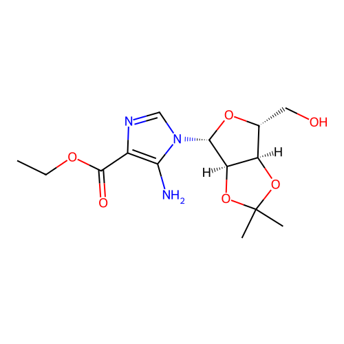 ethyl 1-[(3aR,4R,6R,6aR)-6-(hydroxymethyl)-2,2-dimethyl-3a,4,6,6a-tetrahydrofuro[3,4-d][1,3]dioxol-4-yl]-5-aminoimidazole-4-carboxylate structure